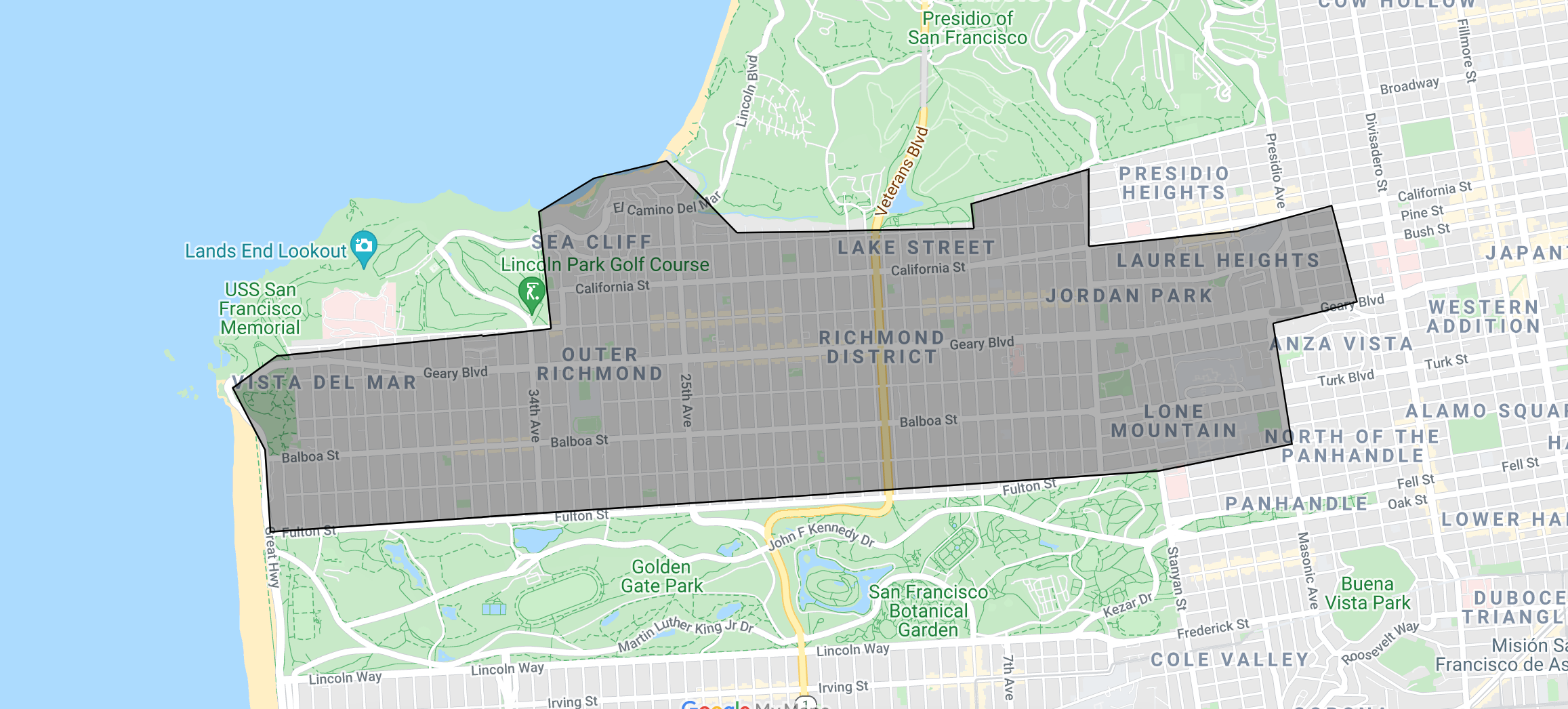 map of district 1 of sf